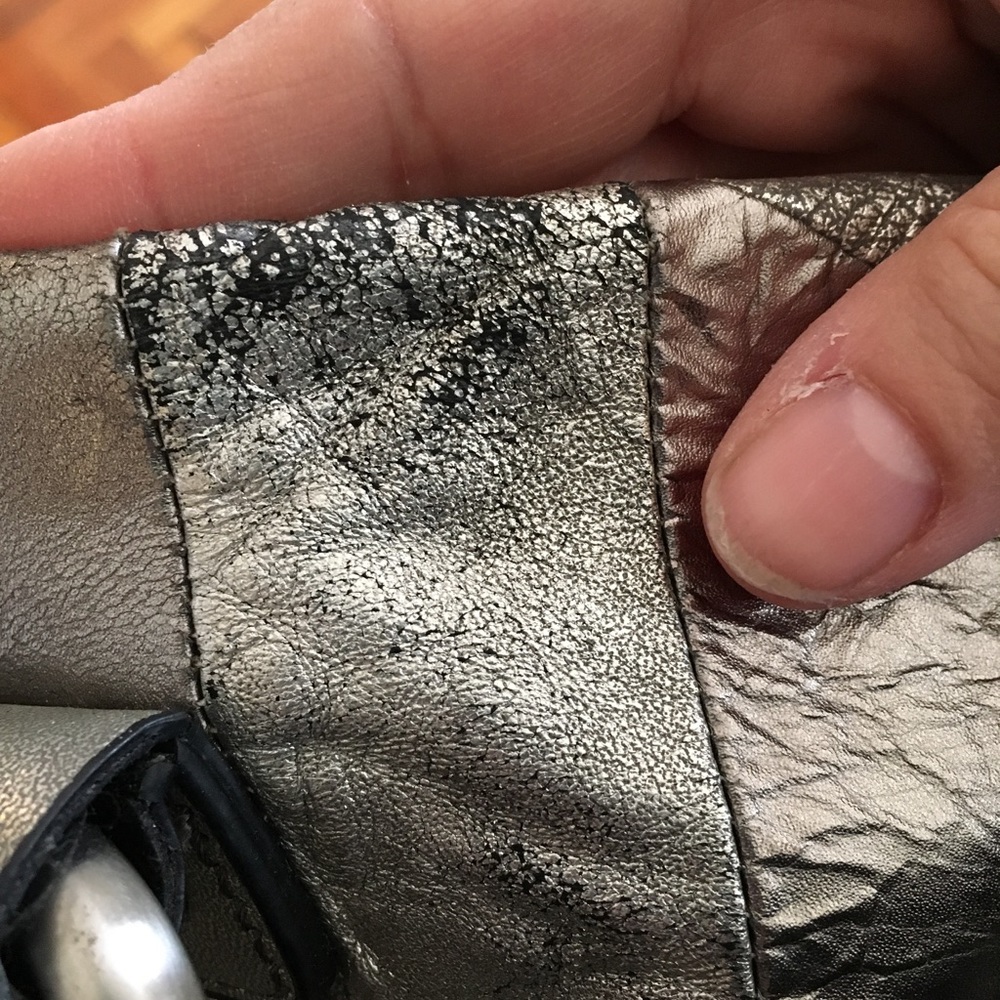 Metallic Silver Fossil Patchwork Bag - image 5